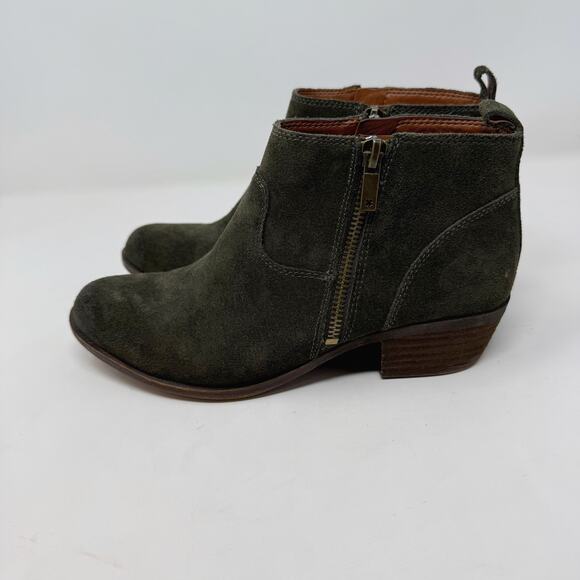 Lucky Brand Womens 7 Green Suede Leather LK Benniee Ankle Booties Block Heel - Picture 6 of 12